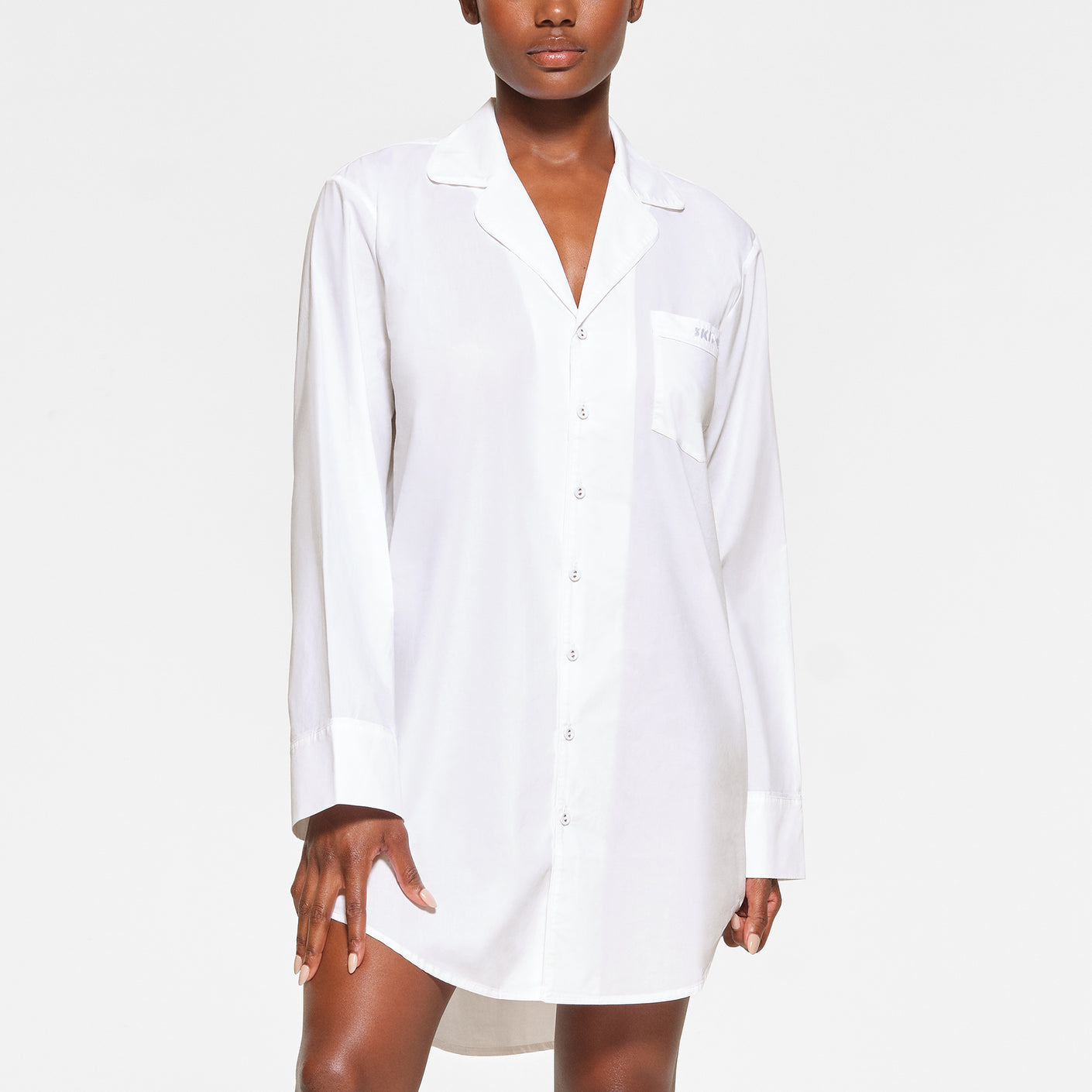 COTTON POPLIN SLEEP BUTTON UP DRESS