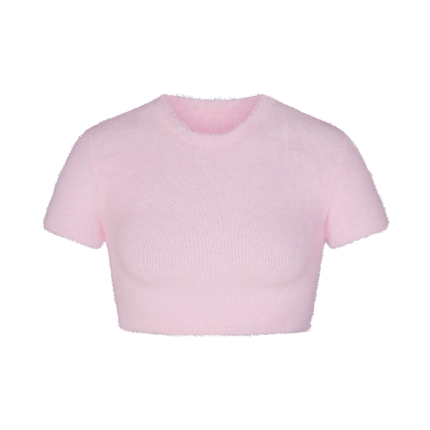 FUZZY KNITS SUPER CROPPED T-SHIRT | BABY PINK
