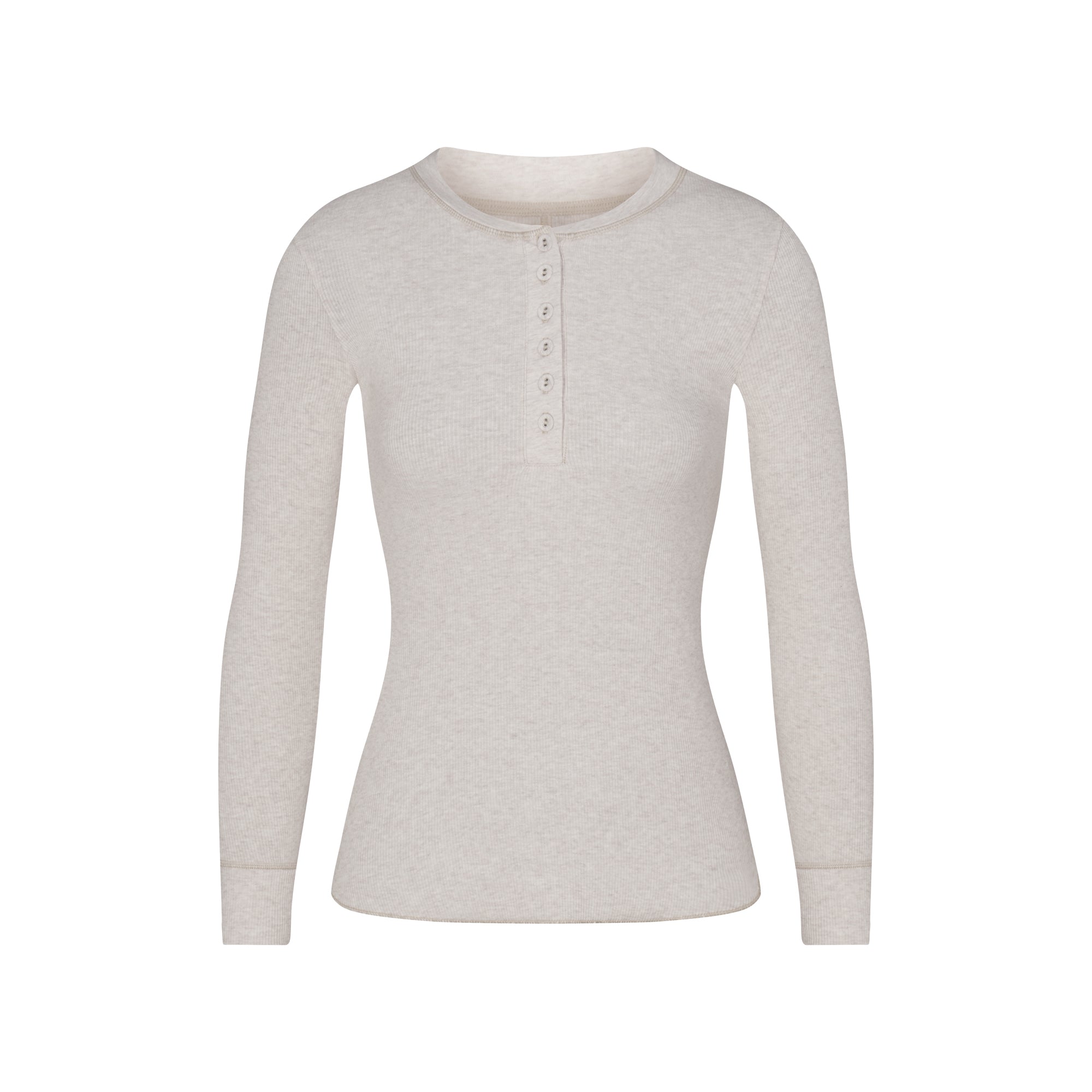 COTTON RIB LONG SLEEVE HENLEY | HEATHER OATMEAL MULTI