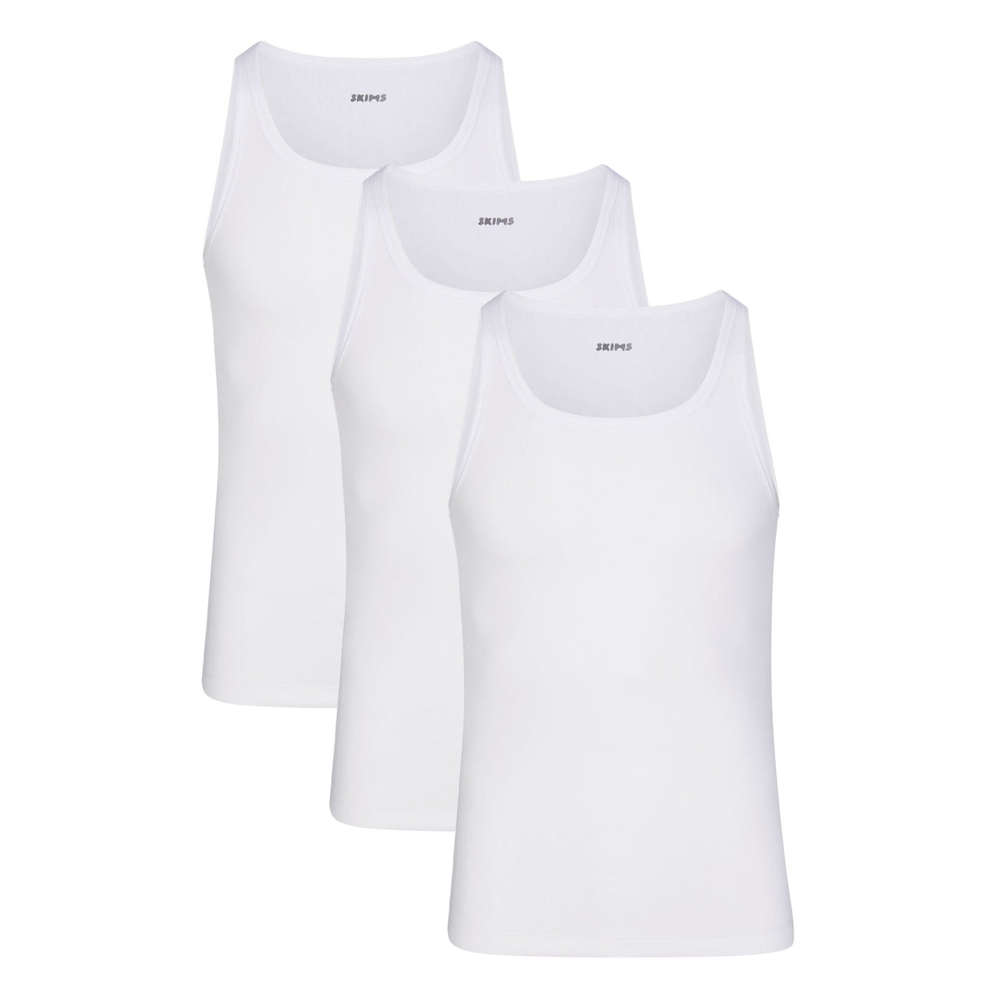 Sleeveless Cotton Singlet - Set Of 3 - White