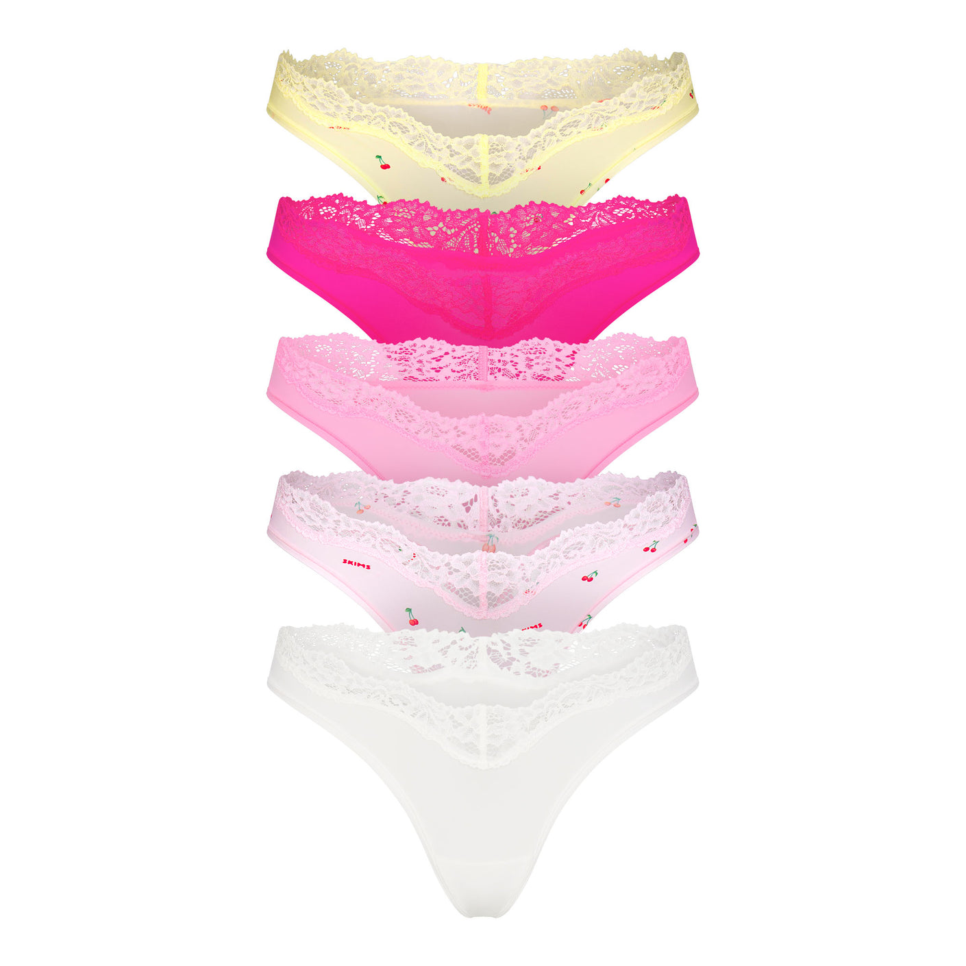 FITS EVERYBODY LACE DIPPED THONG 5-PACK | CHERRY PRINT MULTI