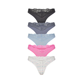 G3 Pack 3 Coloured Thongs Microfibre Lacy NO VPL Knickers Tanga G