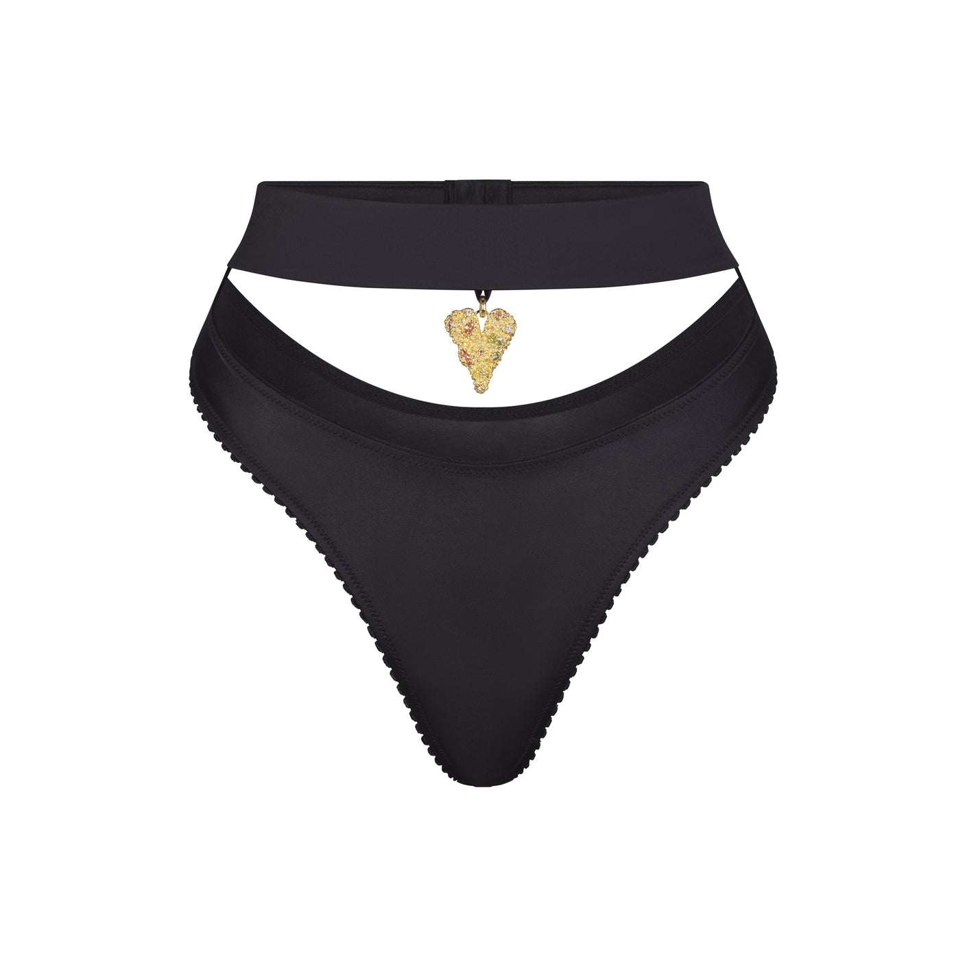 STRETCH SATIN PENDANT DIPPED THONG | ONYX