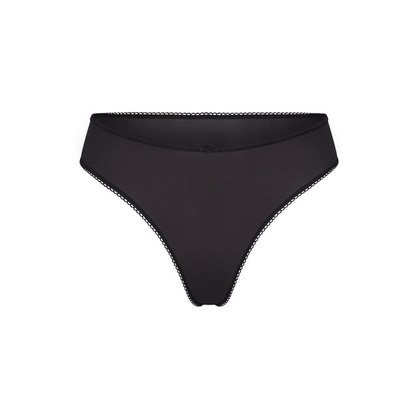 fits everybody high waisted thong  onyx lays flat on a white background