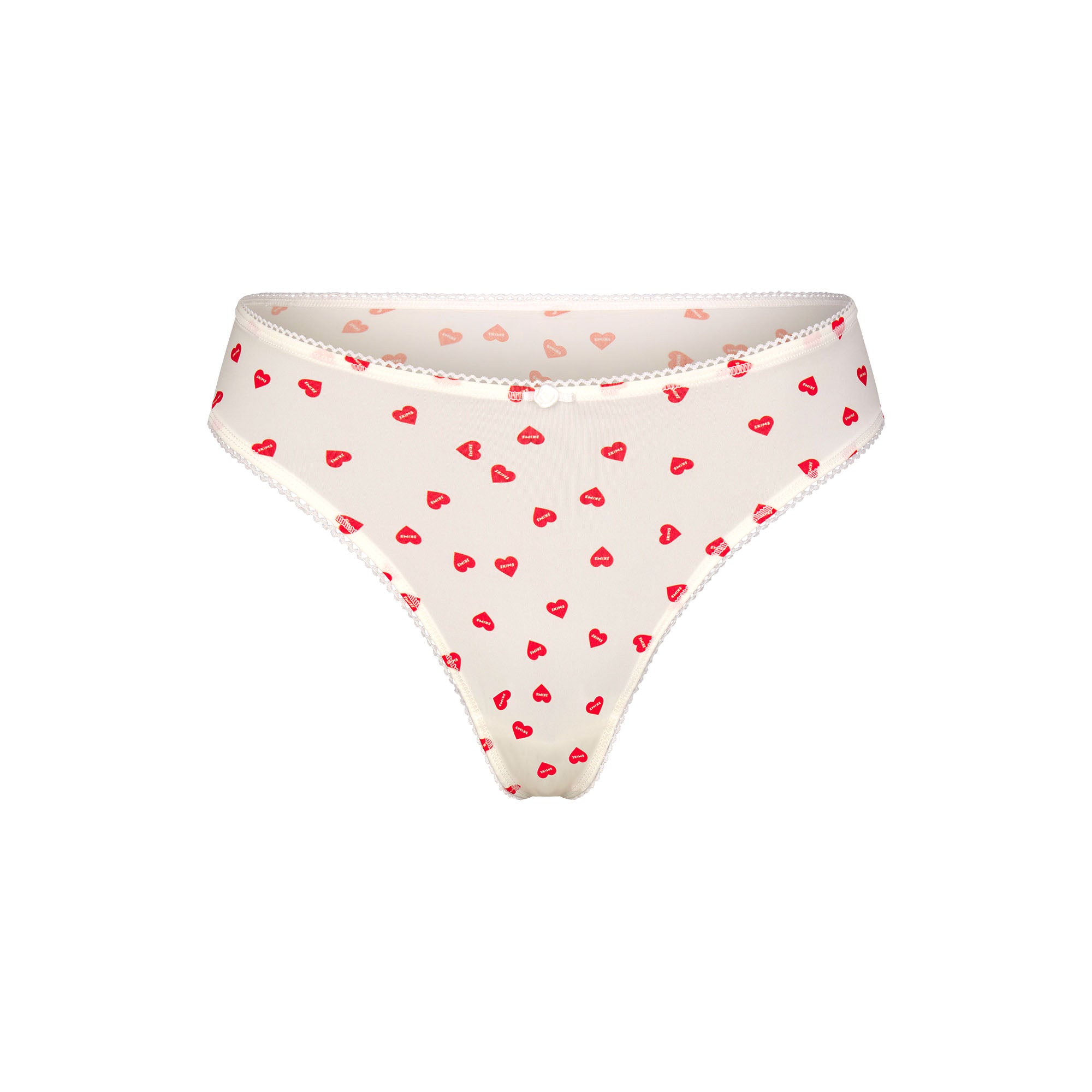 FITS EVERYBODY PICOT TRIM THONG | RUBY HEART PRINT