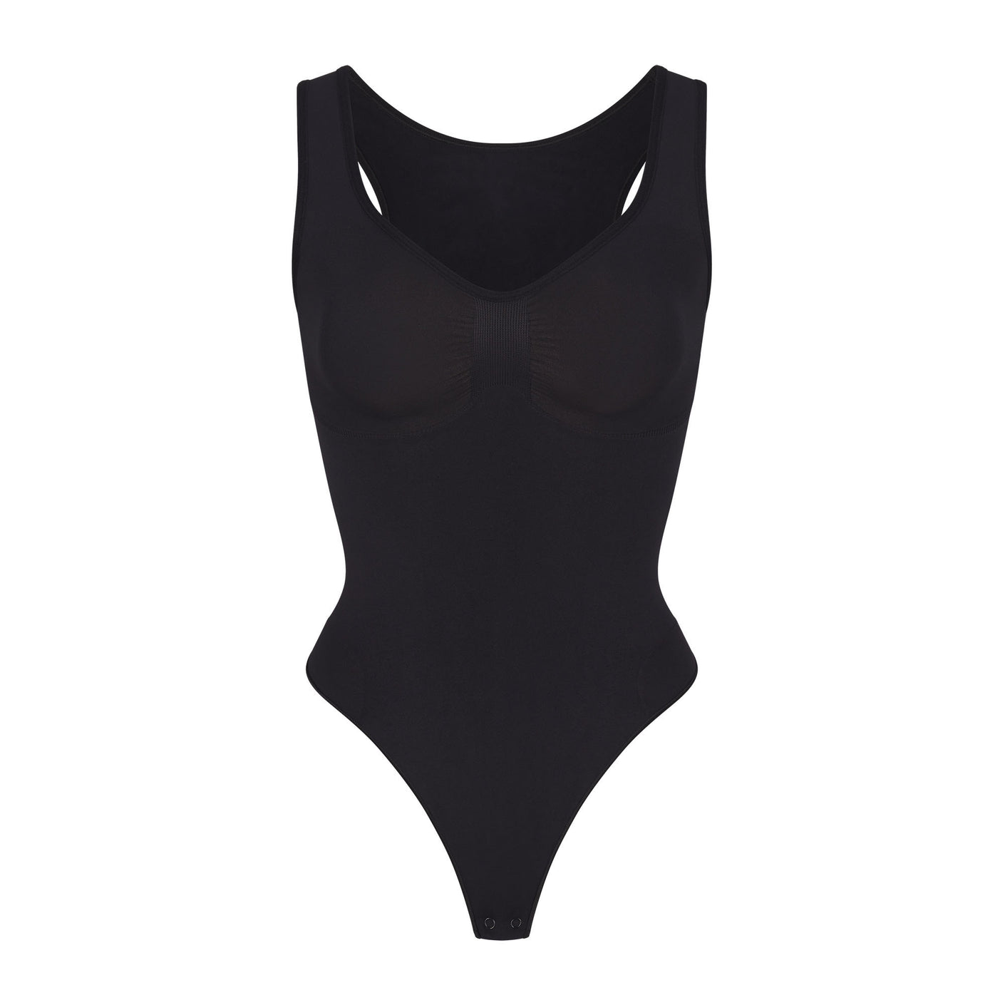 Start With The Basics Plunge Neck Thong Bodysuit in Black