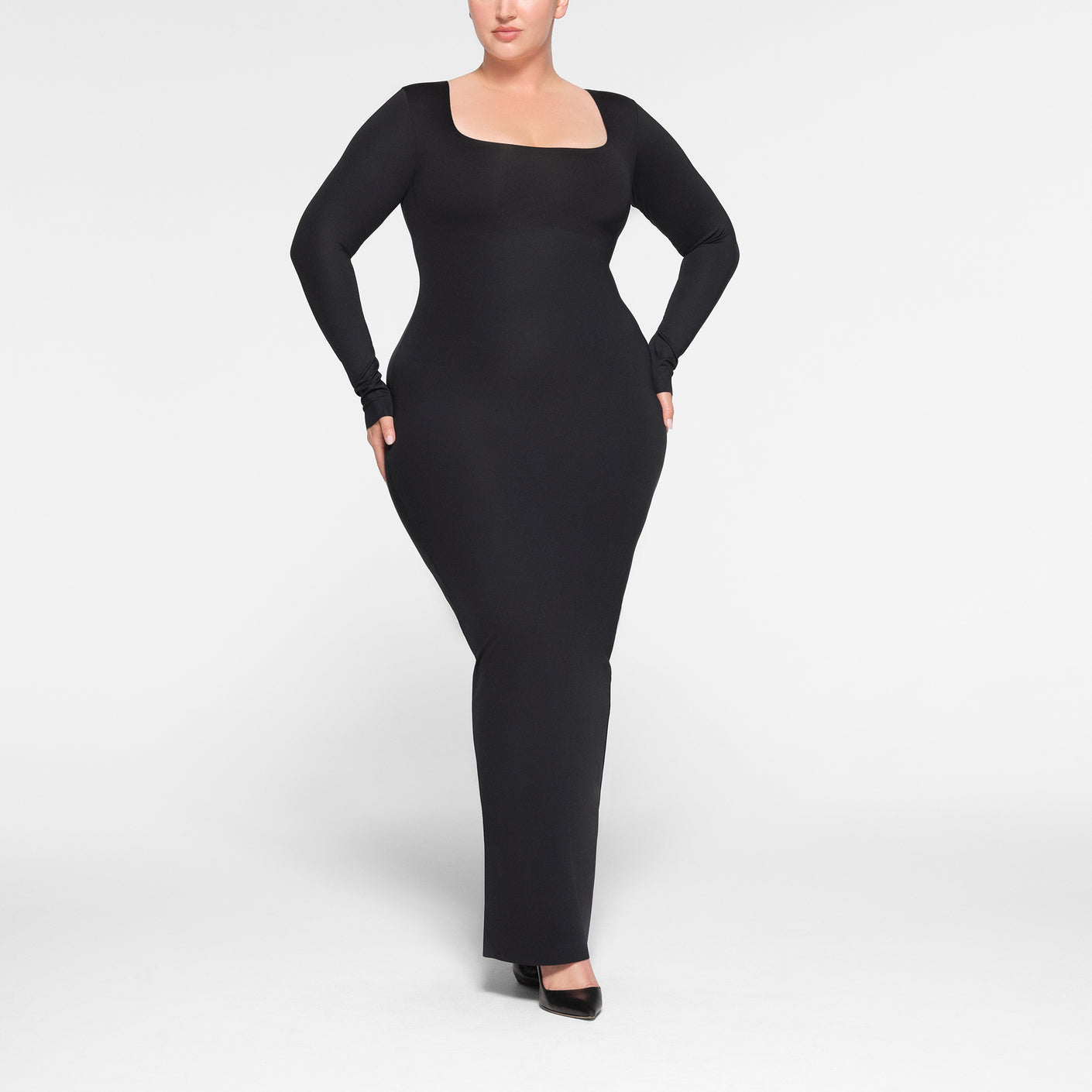 SKIMS BODY LONG SLEEVE LONG SLIP DRESS | ONYX