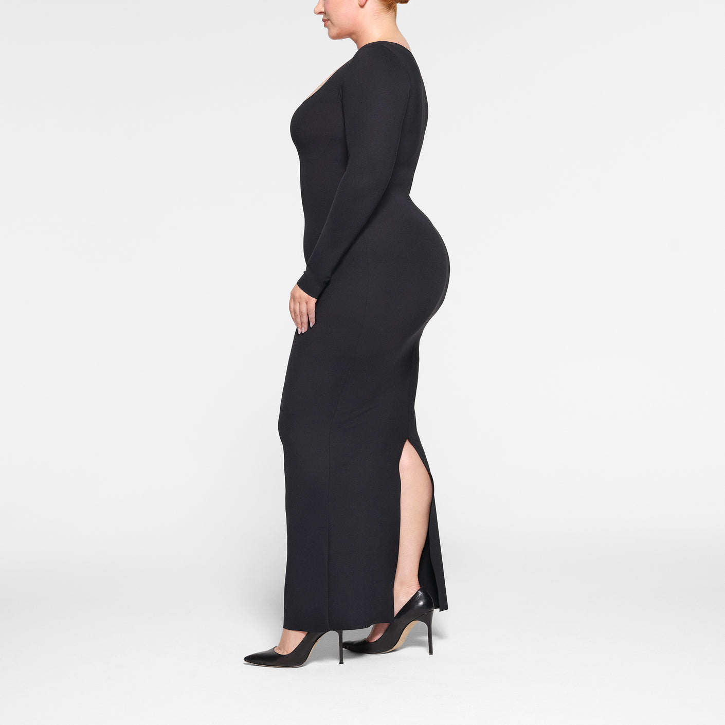 SKIMS BODY LONG SLEEVE LONG SLIP DRESS | ONYX