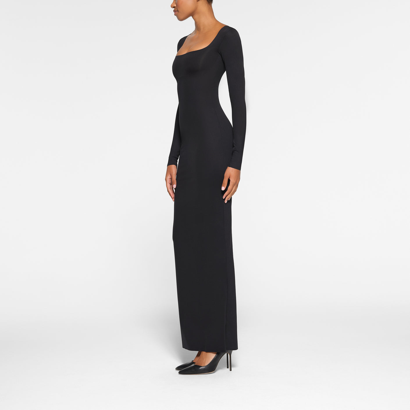 SKIMS BODY LONG SLEEVE LONG SLIP DRESS | ONYX