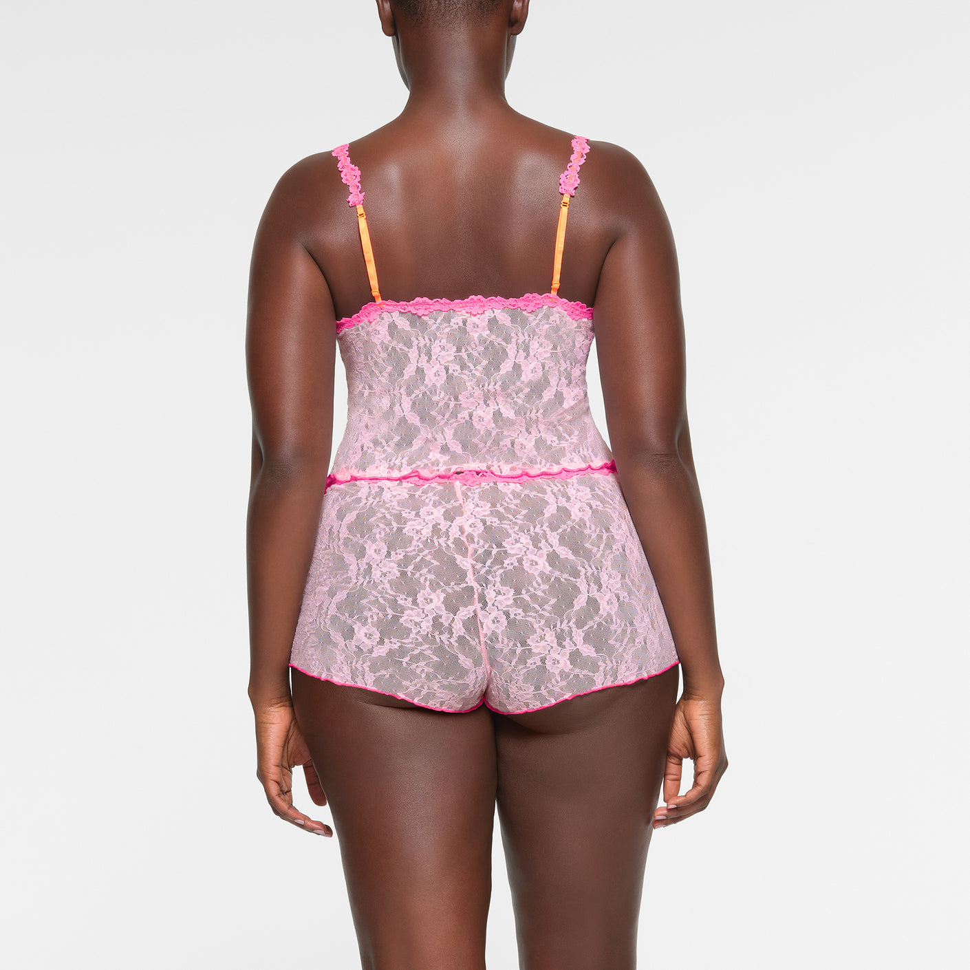 Skims Sleepover Lace Cami Top And Tap Short Set in Pink