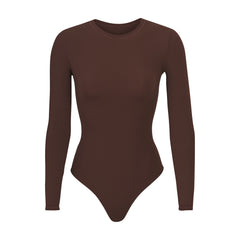Skims Long Sleeve Open Bust Brief Bodysuit in Natural