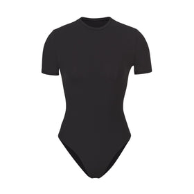 Skims Semi Sheer Mesh Short Sleeve Thong T-shirt Bodysuit in Bone Size XS  (0-2)