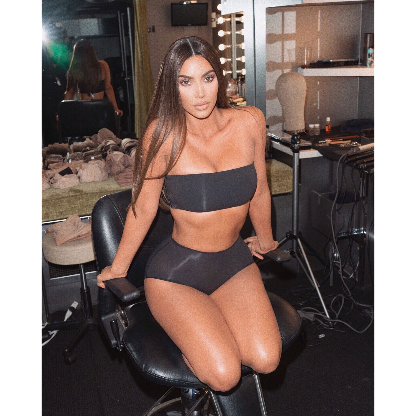 SKIMS on X: Kim Kardashian West (@kimkardashian) wears the Bandeau Bra  ($20) and the Boy Short ($22) available in sizes XXS-4XL in Onyx. Shop the  Fits Everybody collection now at  Photo: #