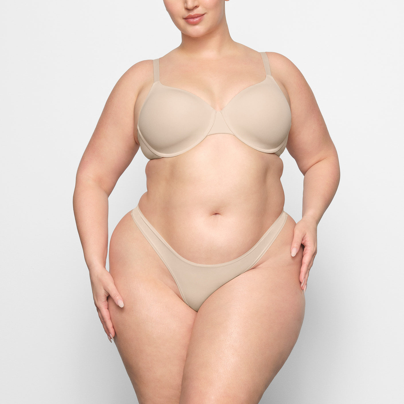 SKIMS - The SKIMS T-Shirt Push Up Bra ($56) in Sand - made with soft, cool  and breathable cotton. Available in 9 colors and 31 band and cup sizes.  Shop now at SKIMS.COM.
