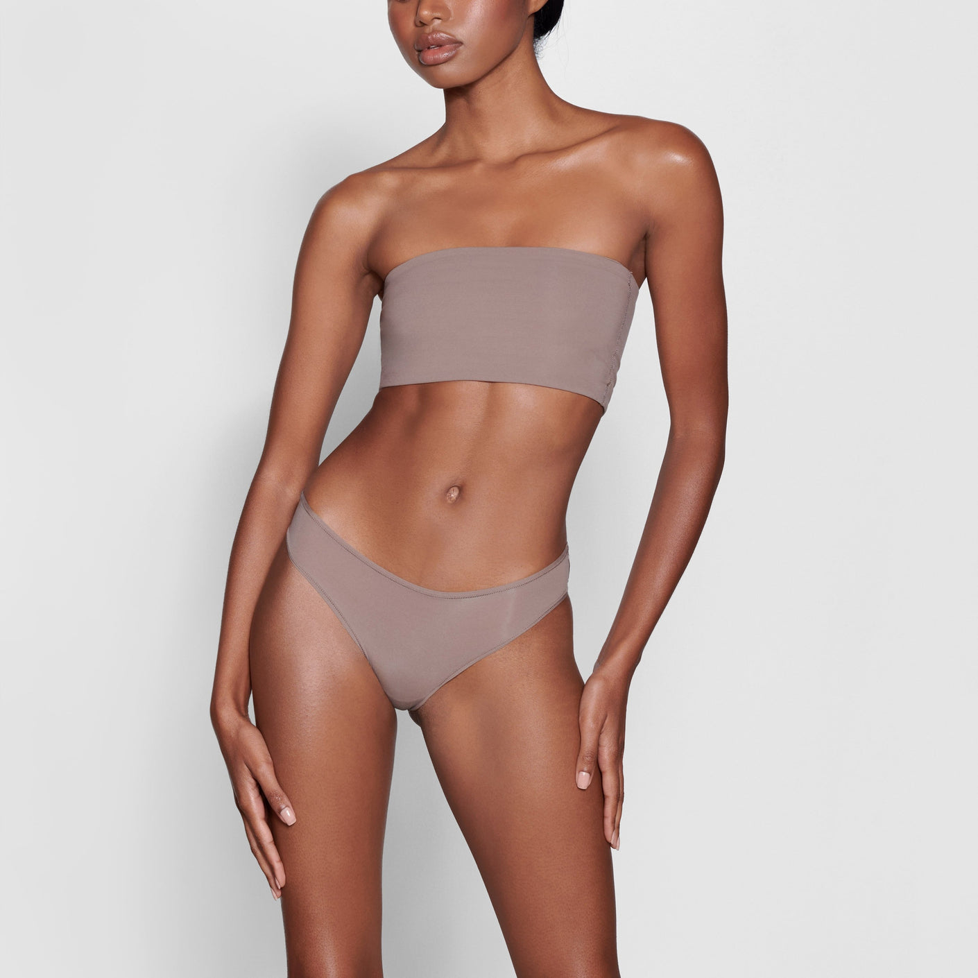 SKIMS Fits Everybody Stretch-woven Bandeau Bra - Umber