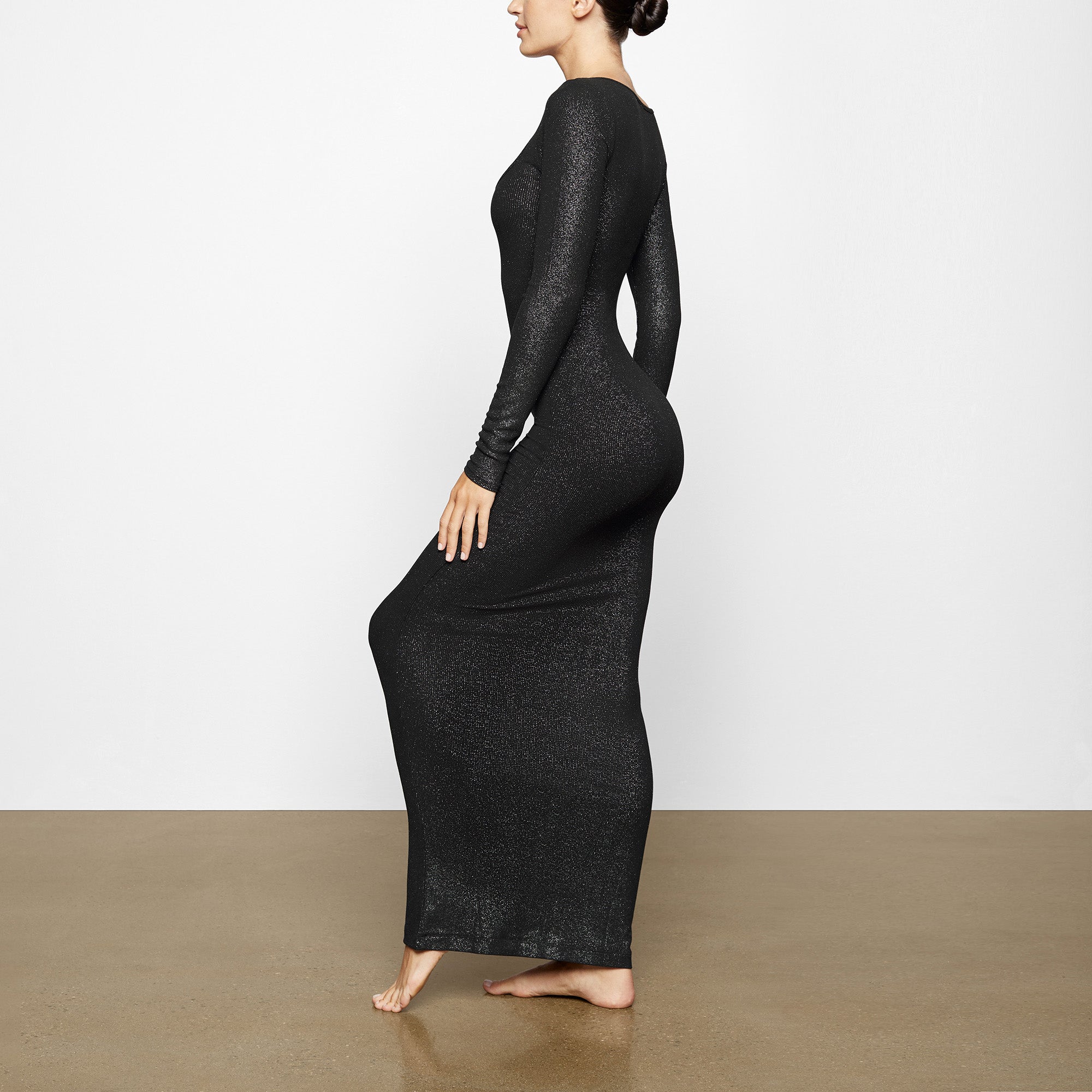 Soft Lounge Shimmer Long Sleeve Dress - Onyx | SKIMS
