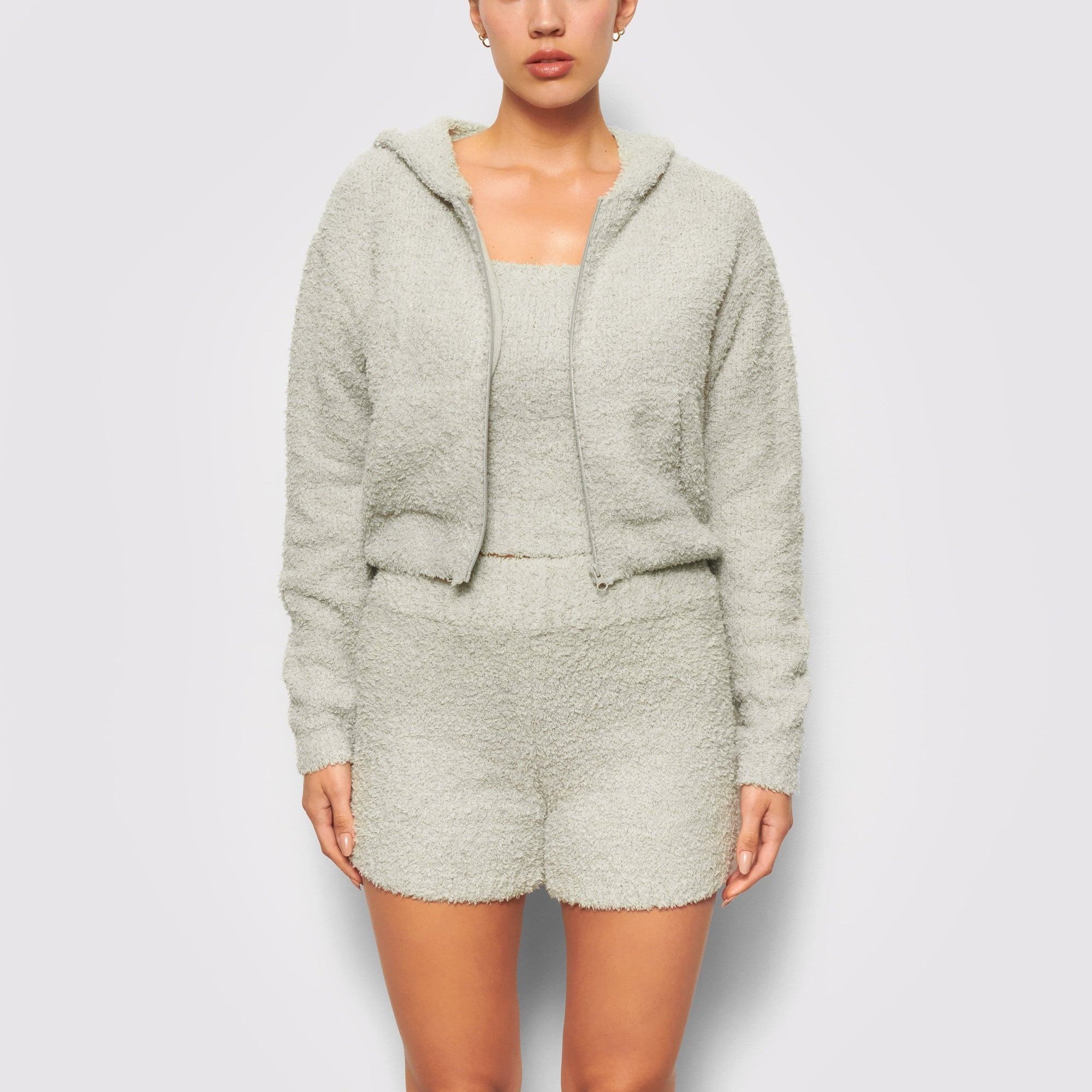 Cozy Knit Zip Up Hoodie Aqua SKIMS