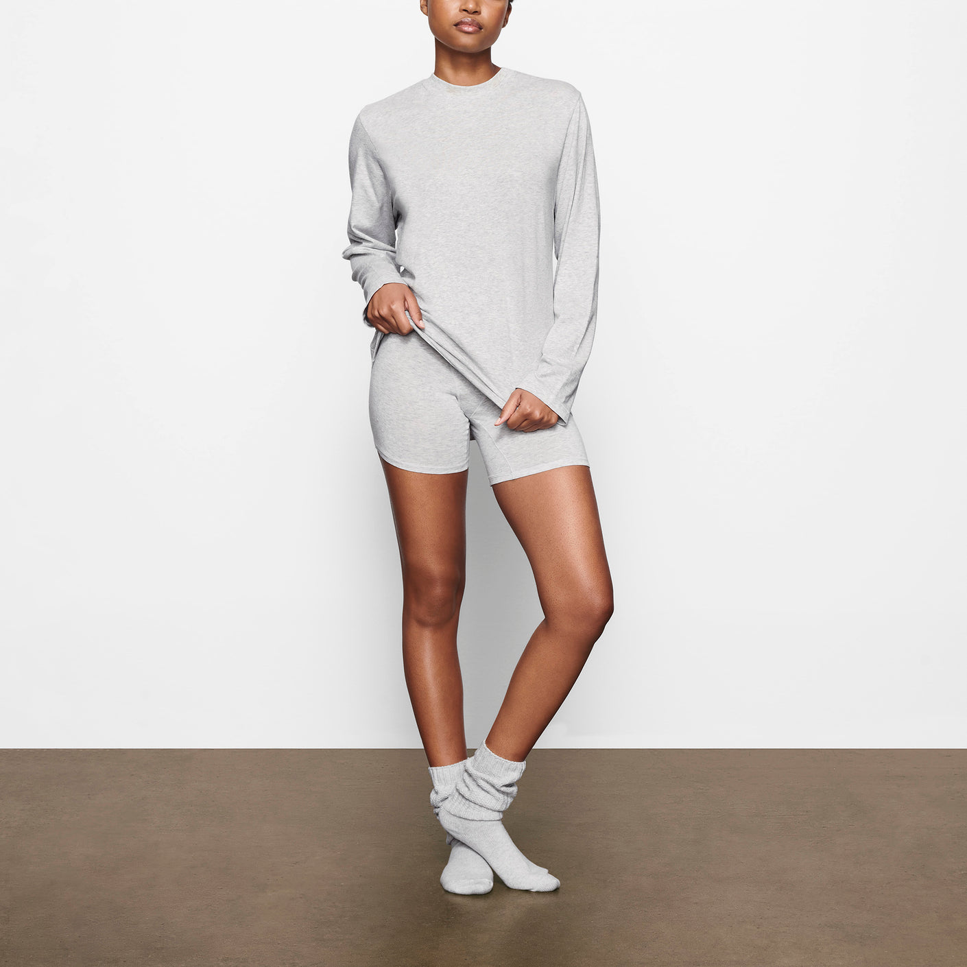 skims Cotton Jersey Long Sleeve T-Shirt - Light Grey, SKIMS