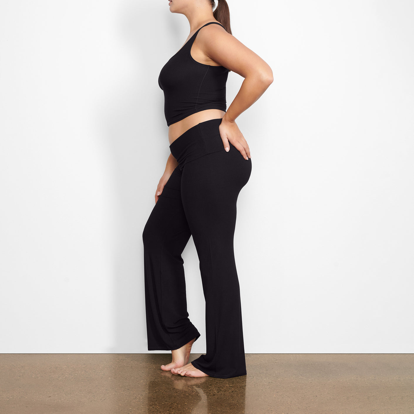 SKIMS: Black Cotton Jersey Foldover Lounge Pants