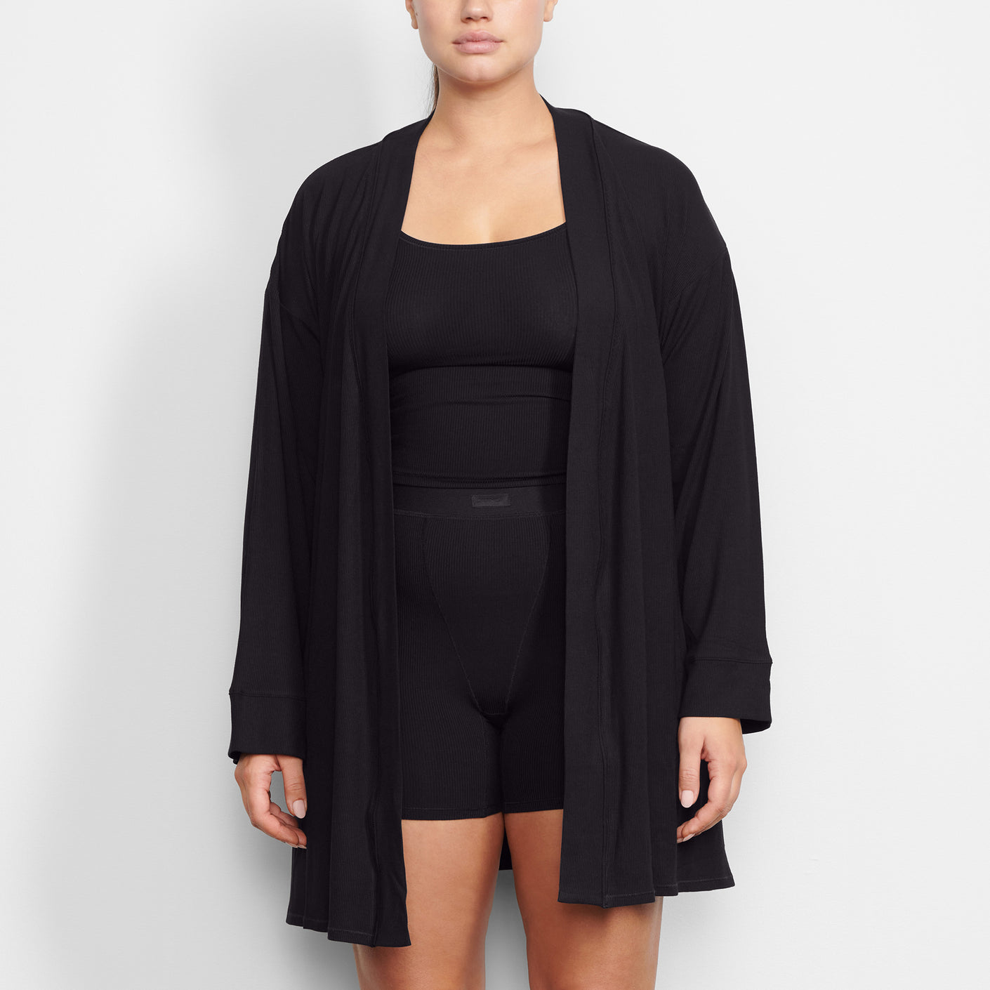 Skims Cozy Knit Short Robe Onyx - Gem