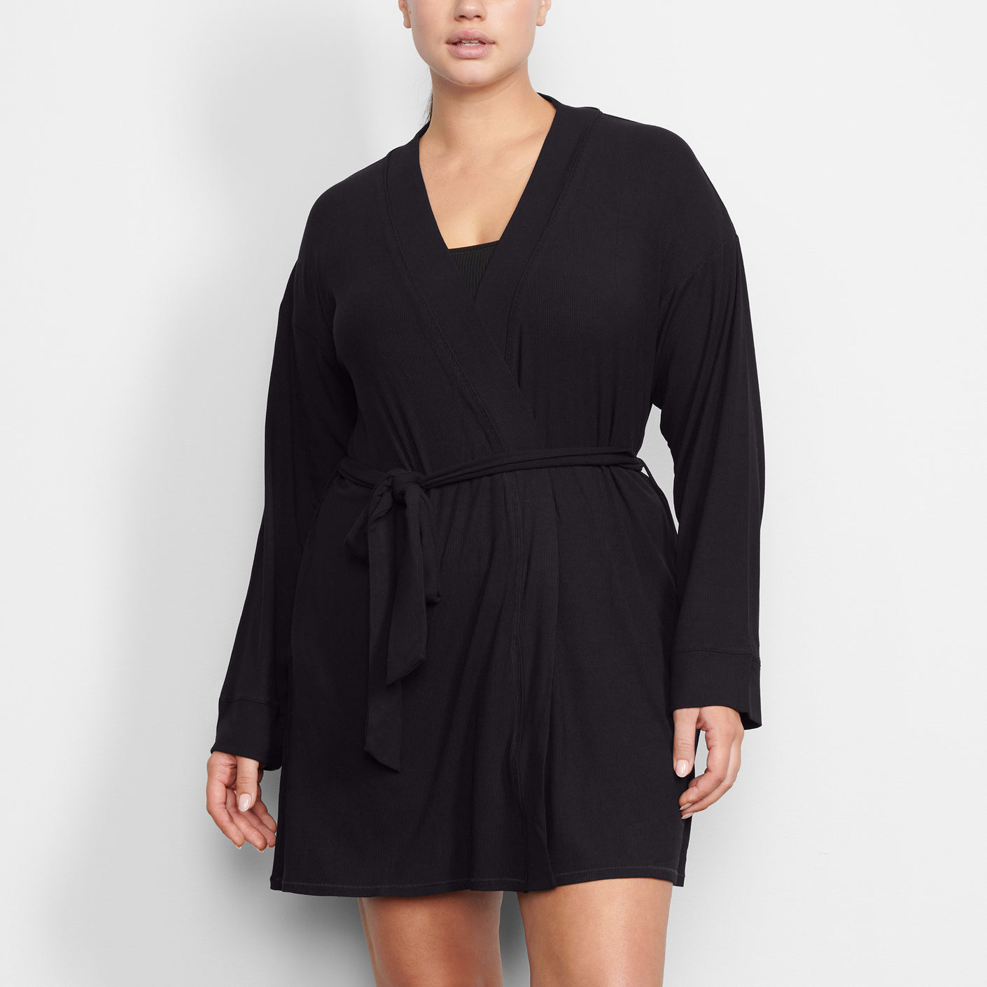 Skims Cozy Knit Short Robe Onyx - Gem