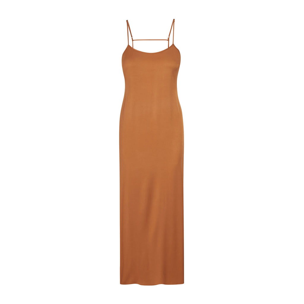 Silk Long Sleep Slip Dress - Bronze | Nightgown | SKIMS