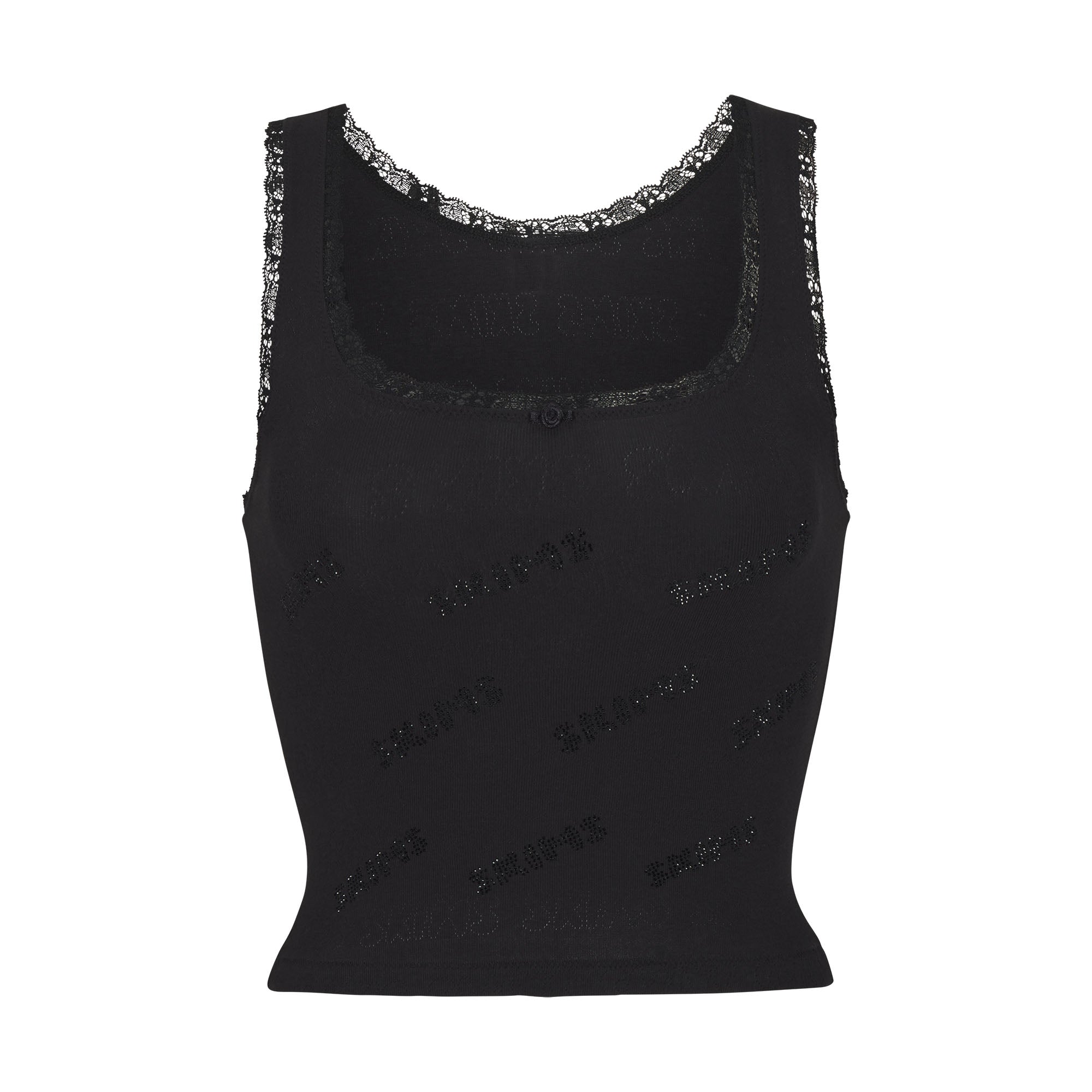 Rhinestone Logo Pointelle Tank - Onyx | SKIMS