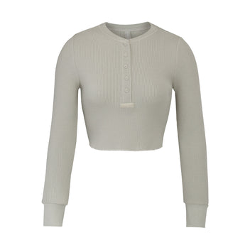 Waffle Long Sleeve Crop Henley - Talc | SKIMS