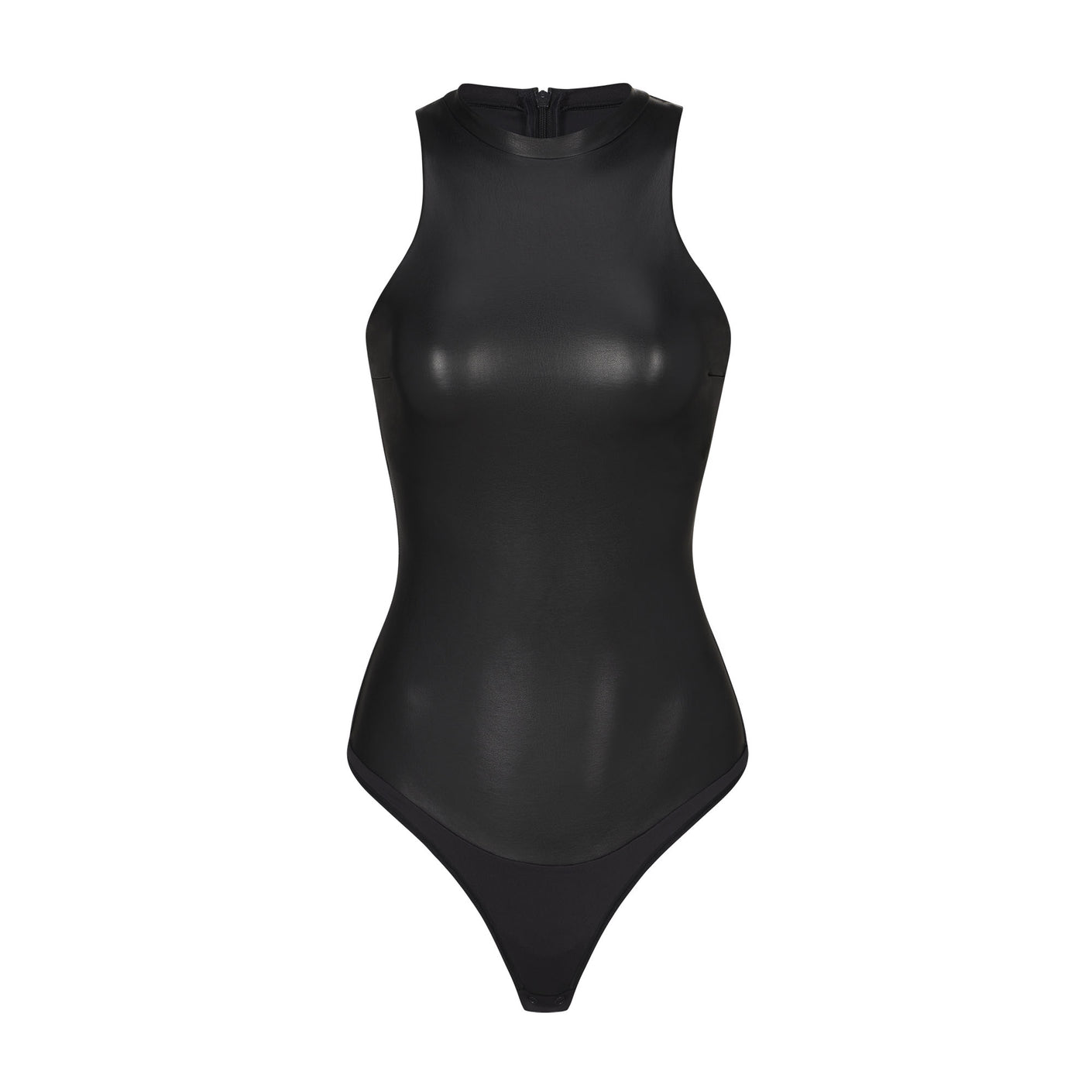 Faux Leather High Neck Bodysuit - Onyx | SKIMS