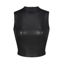 Faux Leather Crew Neck Cropped Top - Onyx | SKIMS