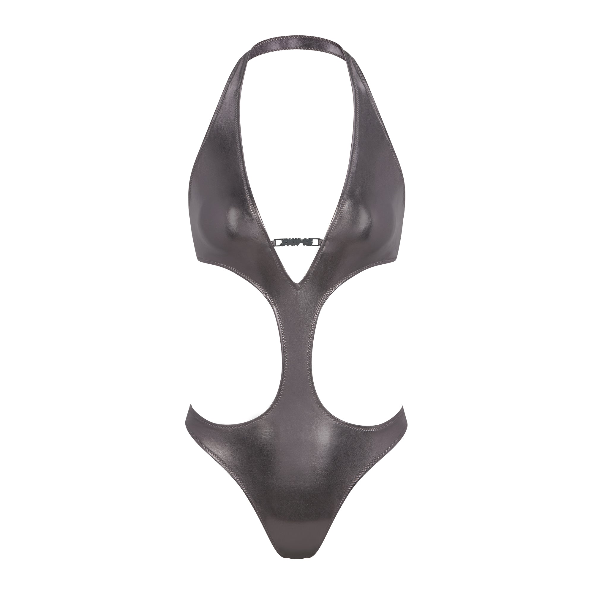 METALLIC SWIM HALTER MONOKINI | CARBON