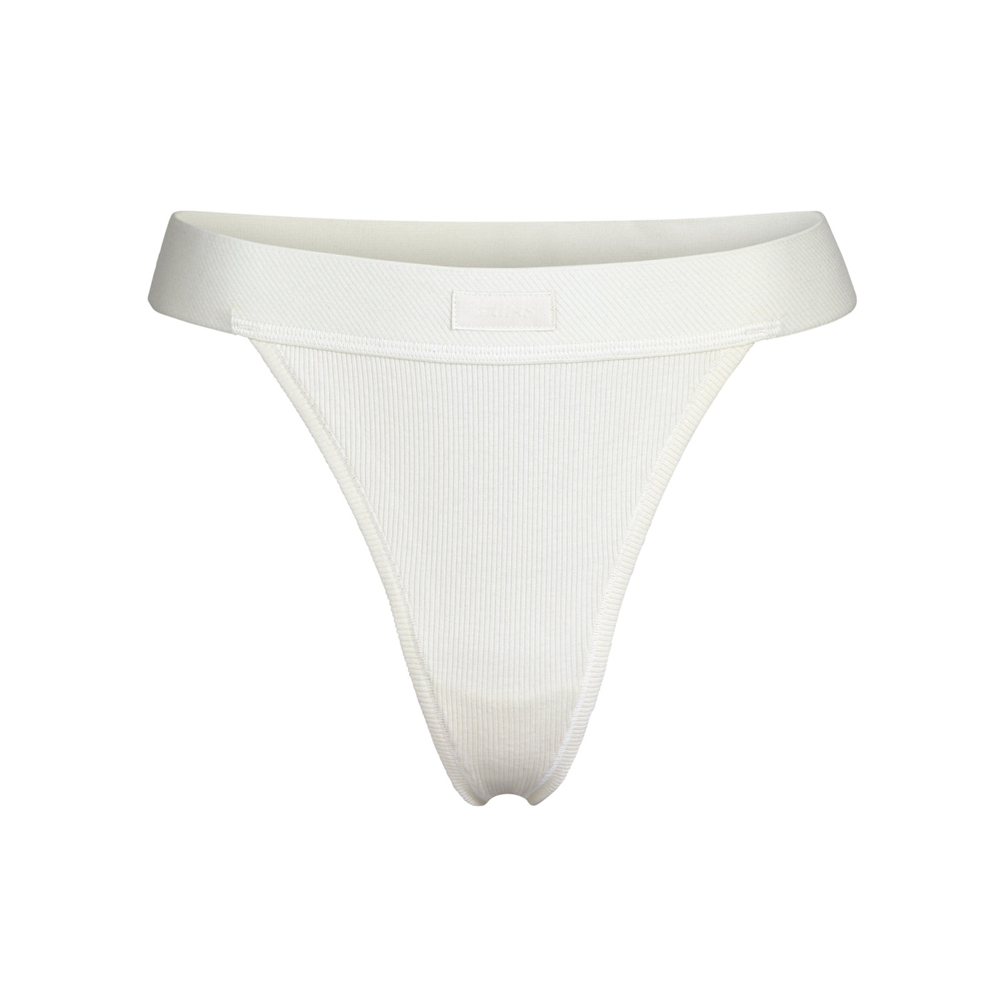 High Waisted Ribbed Cotton Thong - White