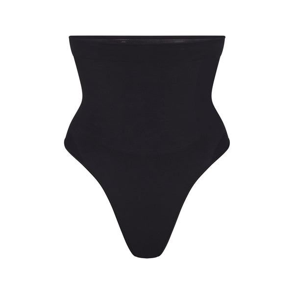 Seamless High Waist Thong Panty - Black