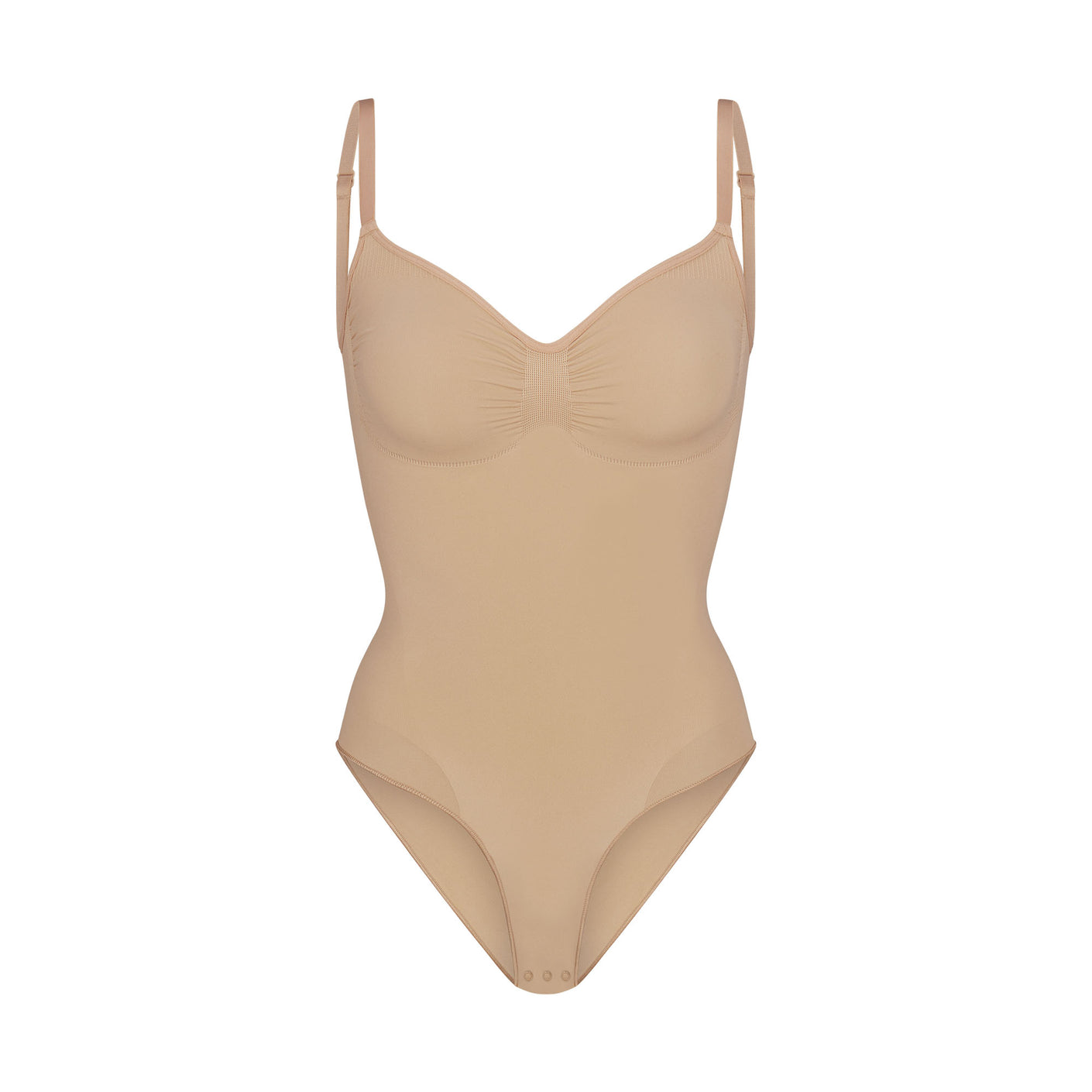 Skims Jelly Sheer Crewneck Thong Bodysuit In Clay