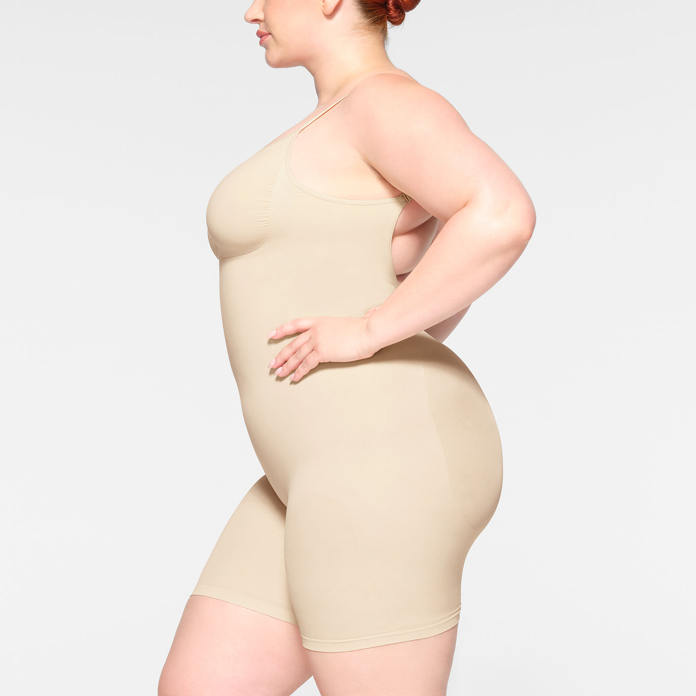 Women's Assets by Spanx Convertible Strap Mid Thigh Bodysuit Tan S