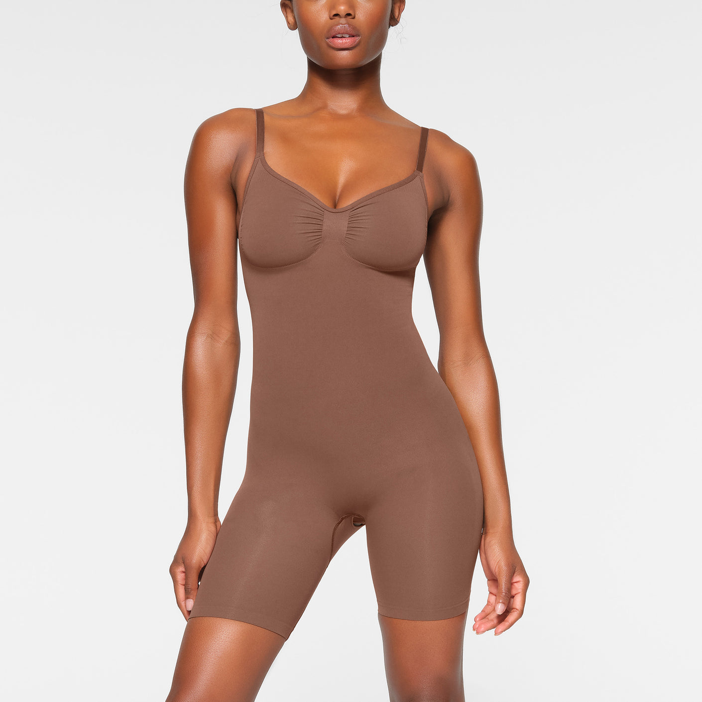 Womens Skims brown Everyday Sculpt Mid-Thigh Bodysuit