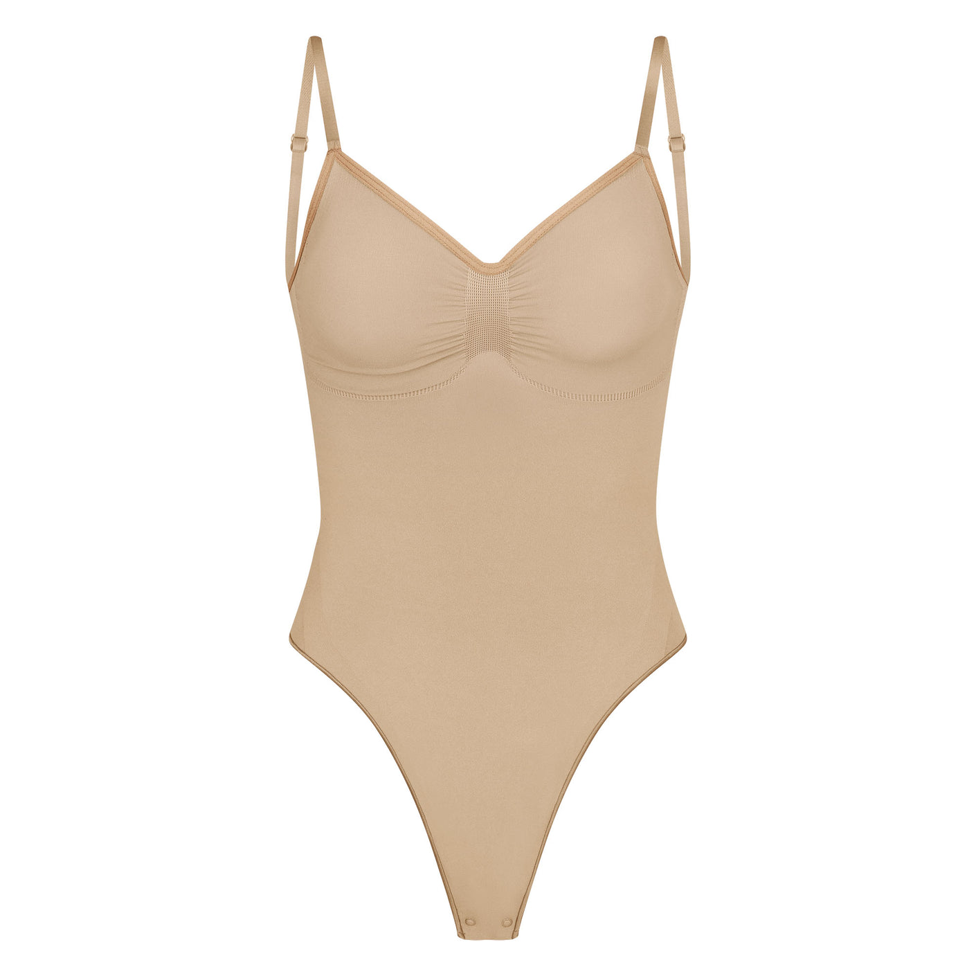 SKIMS BODY UNLINED PLUNGE THONG BODYSUIT | CLAY