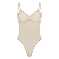 Track Deep Plunge Shapewear Mid Thigh Bodysuit - Sand - 3X at Skims