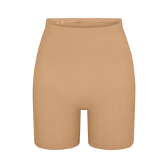 Skims Seamless Sculpt Strapless Shorts Bodysuit In Ochre