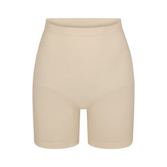 Spanx Haute Contour Sheer Mid-thigh Shaper Shorts In Soft Sand