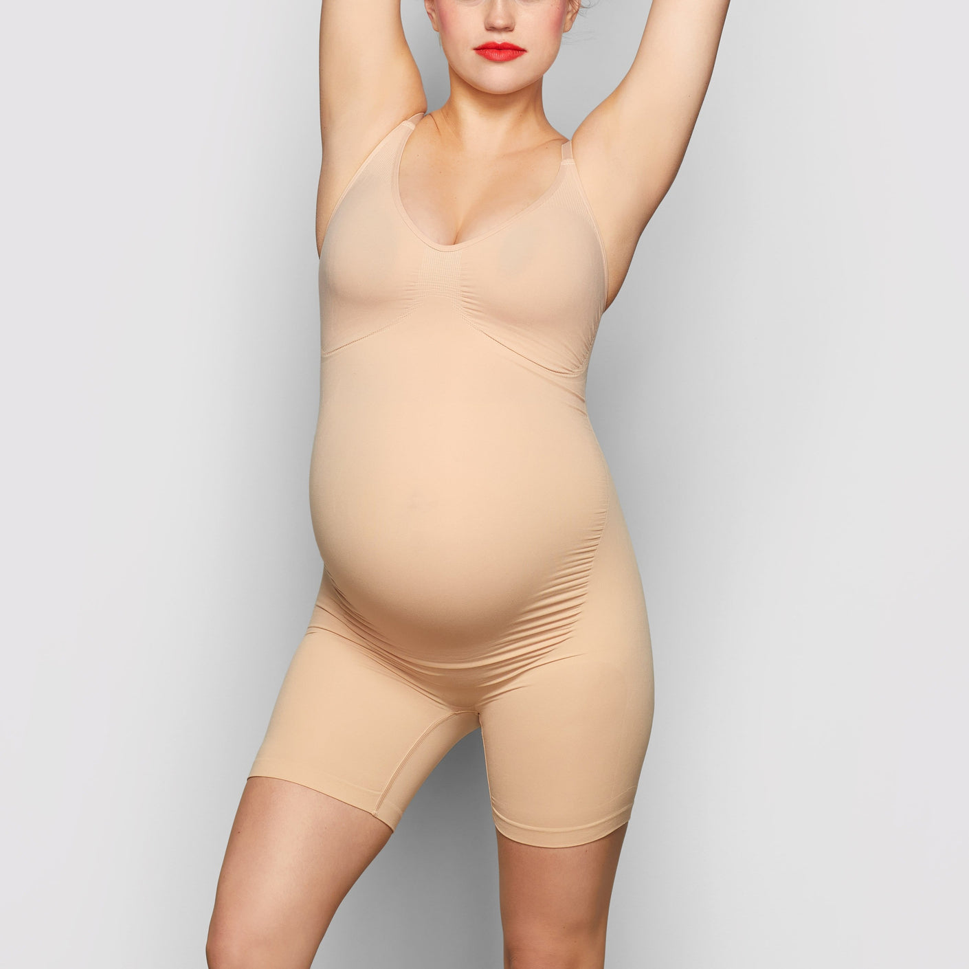 MATERNITY SCULPTING BODYSUIT MID THIGH | CLAY