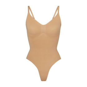 SKIMS Fits Everybody stretch satin-jersey thong bodysuit - Ochre