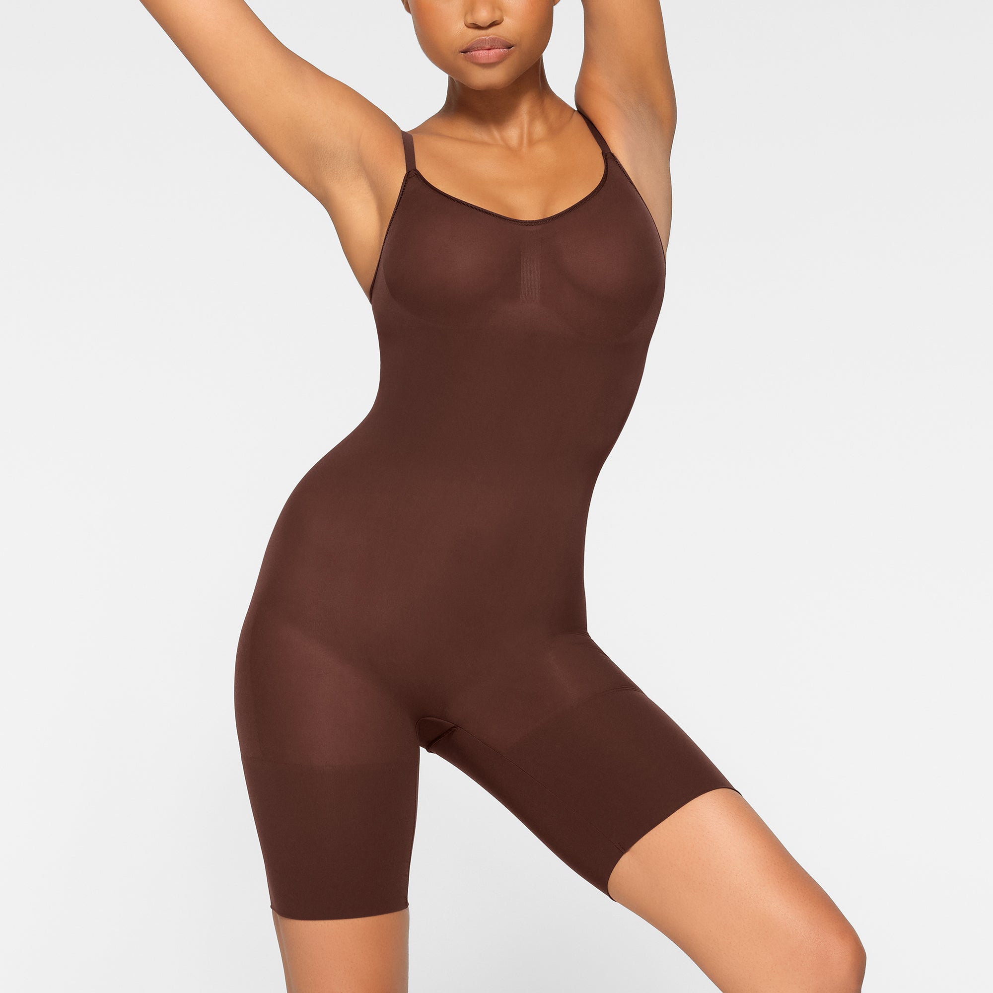 NWT SKIMS ALL-IN-ONE LONG SLEEVE MID THIGH jumpsuit IN Umber