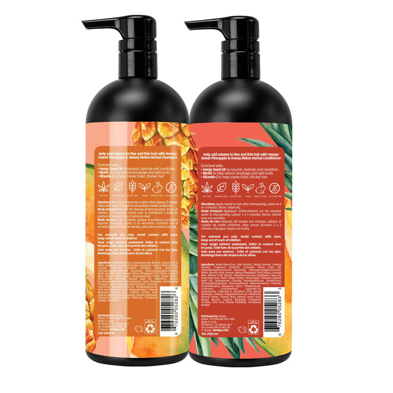 Hempz Sweet Pineapple & Honey Melon Shampoo & Conditioner Set with Vegan Biotin for Thin/Fine