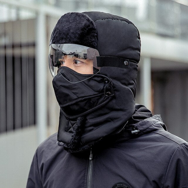 Unisex Winter Warm Hat with Windproof Facemask and Windproof Glasses