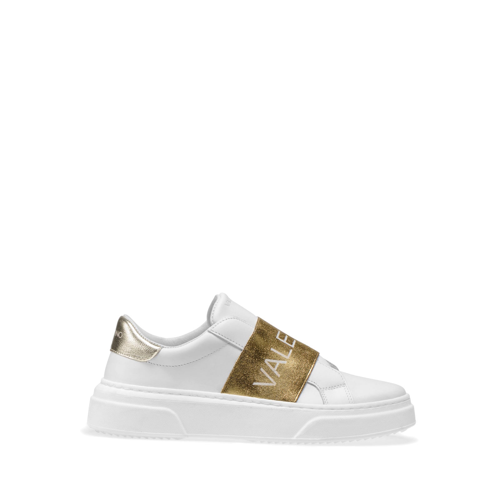 Sneakers Slip-On for Women in White Leather and Gold Detail – Valentino Shoes