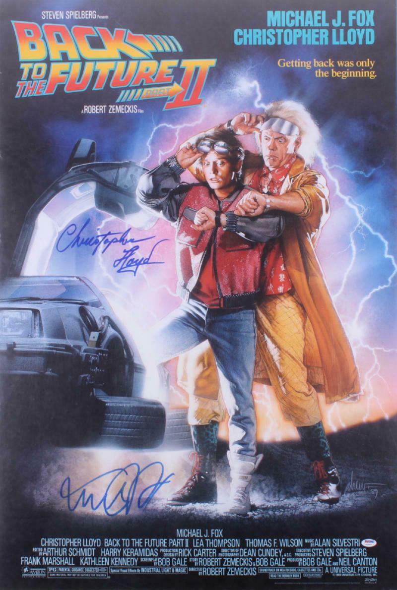  HWC Trading Back to the Future 2 Movie Poster Cast Signed 16 x  12 inch Framed Gift Printed Autograph Christopher Lloyd Michael J Fox Print  Photo Picture Display - 16 x