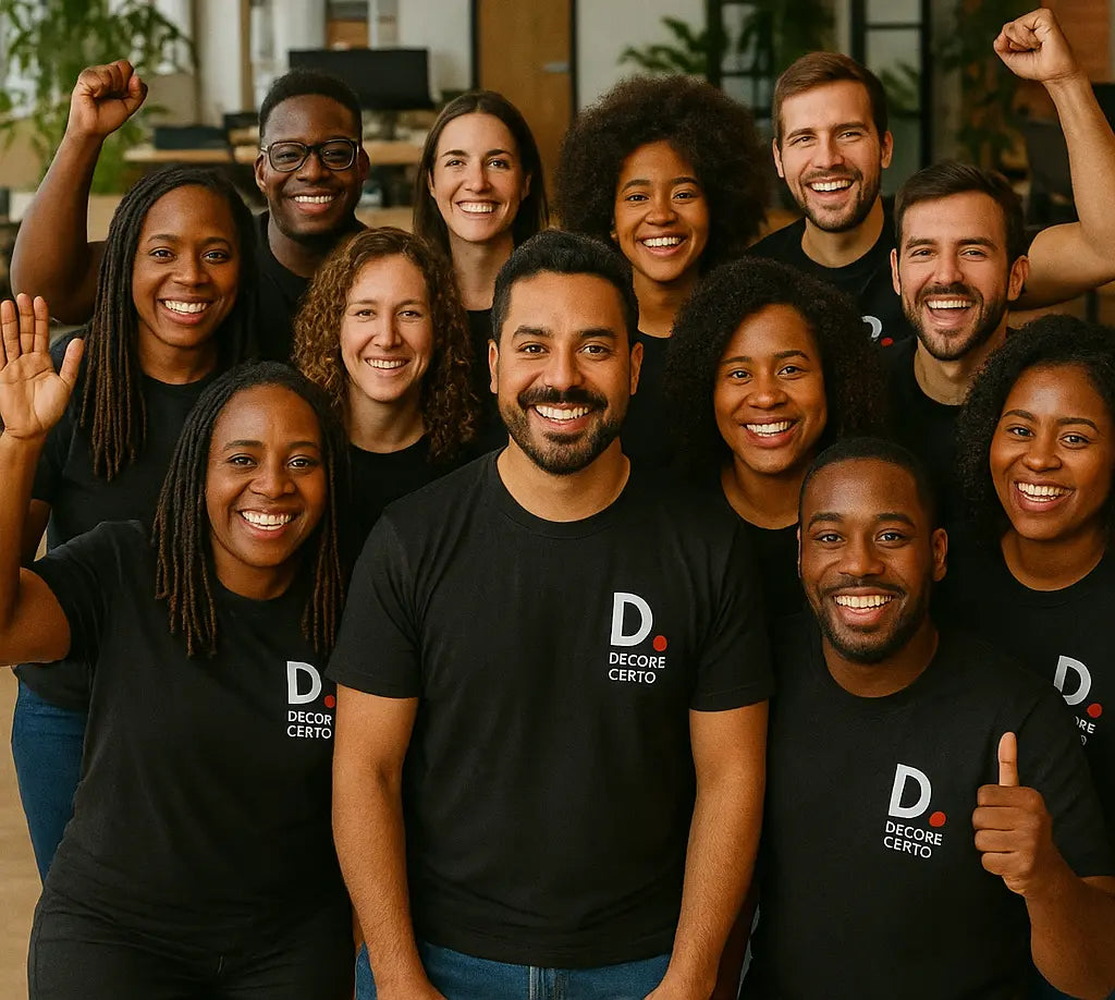 Equipe da Decore Certo reunida, profissionais de decoração online