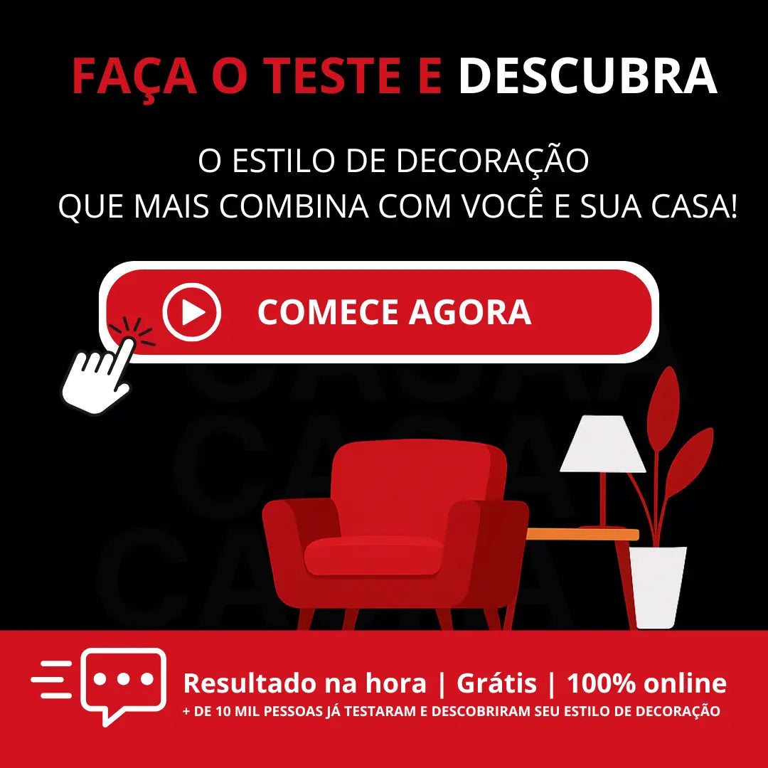 Banner do Quiz de Estilo de Decoração Decore Certo: Faça o teste e descubra o estilo de decoração que mais combina com você e sua casa! Comece agora. Resultado na hora, Grátis, 100% online.