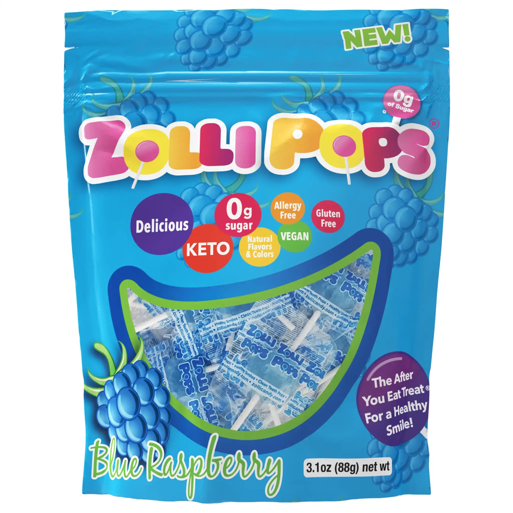 Zollipops® Sugar Free Lollipops Blue Raspberry 3.1oz Bag